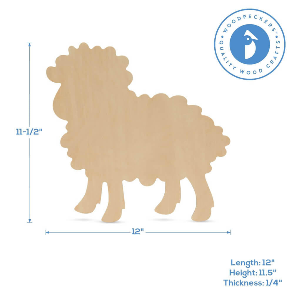 Woodpeckers Crafts Wood Lamb Cutout Large, 12" x 11"