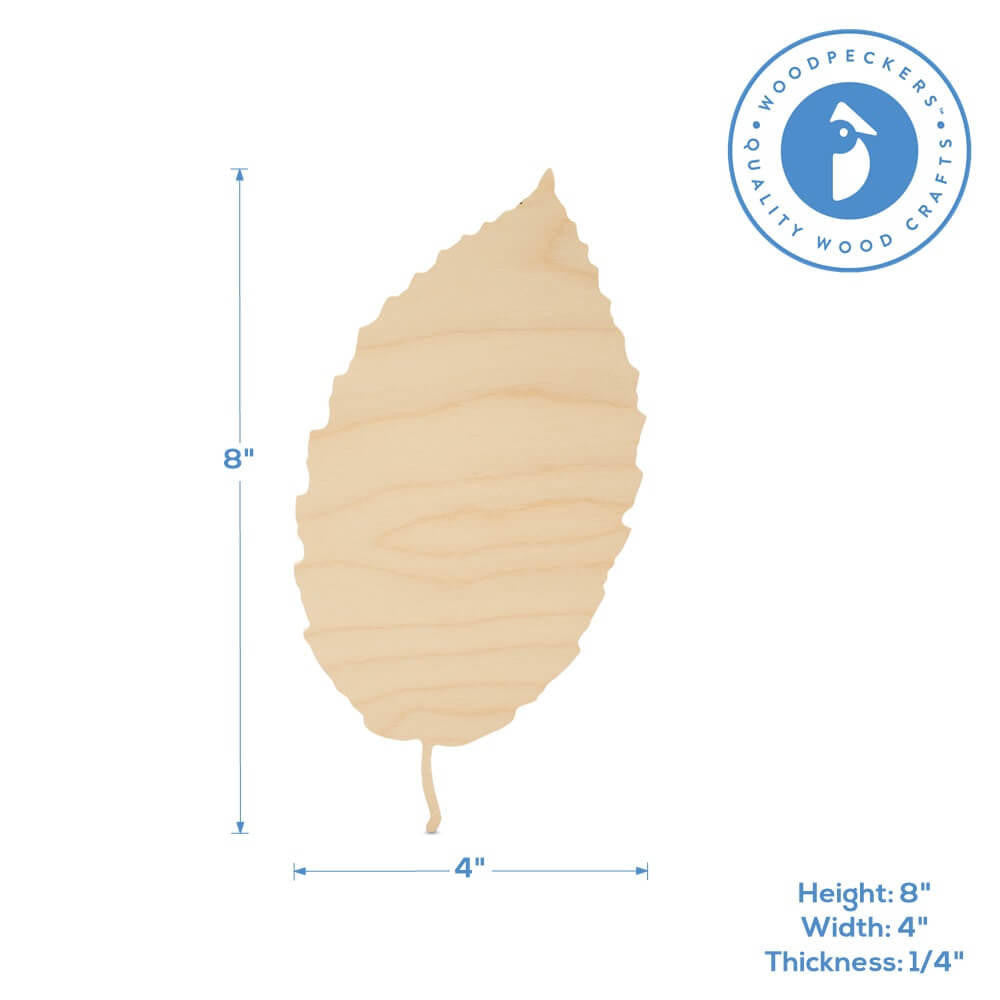 Woodpeckers Crafts Wood Leaf Cutout, 8" x 4"