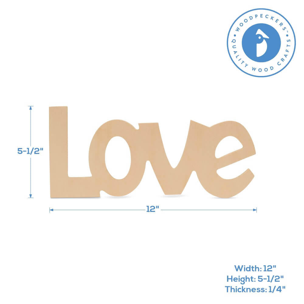 Wood "Love" Large Cutout, 12" x 5.5"