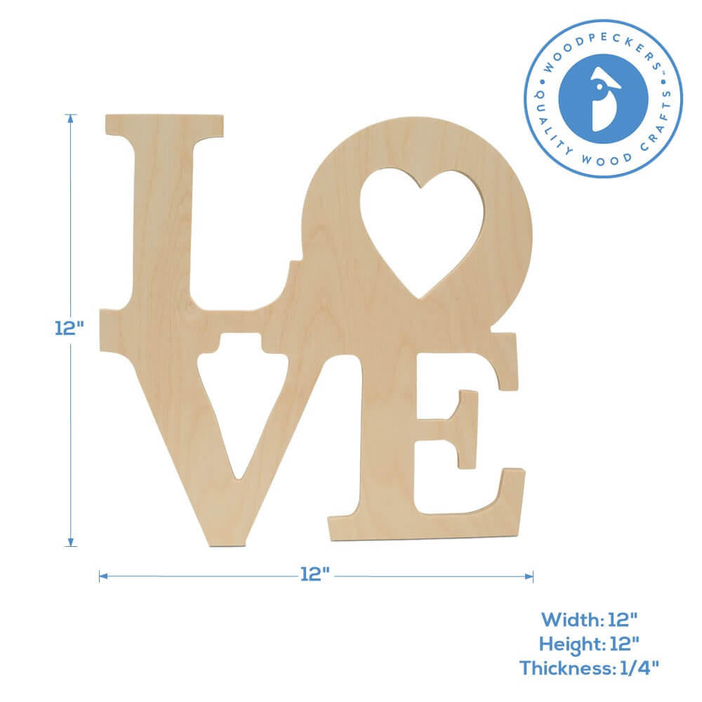 Woodpeckers Crafts Wood "Love" with Heart Cutout Large, 12" x 12"