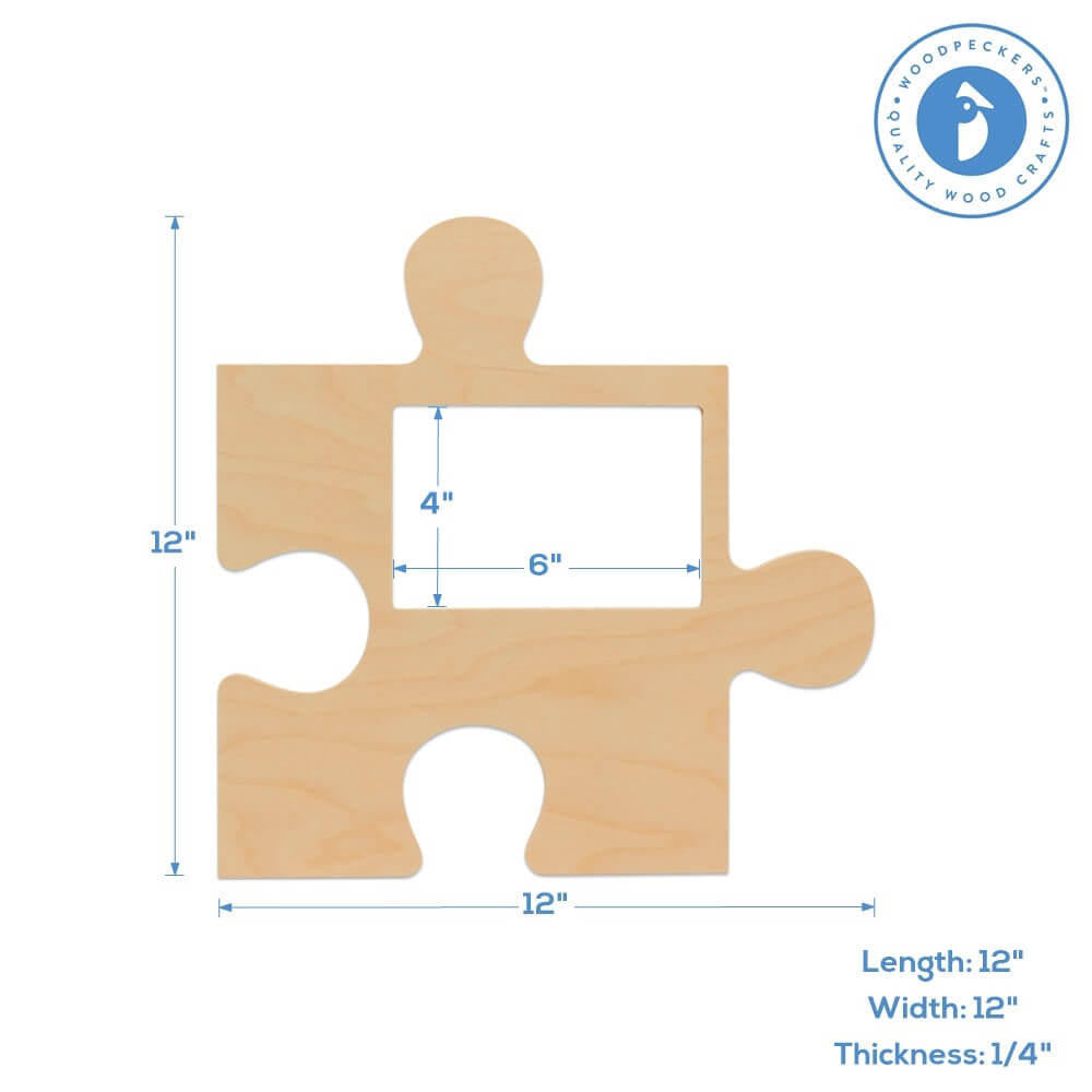 Woodpeckers Crafts Wood Puzzle Piece Cutout, 12" x 12", with 4" x 6" Photo Frame