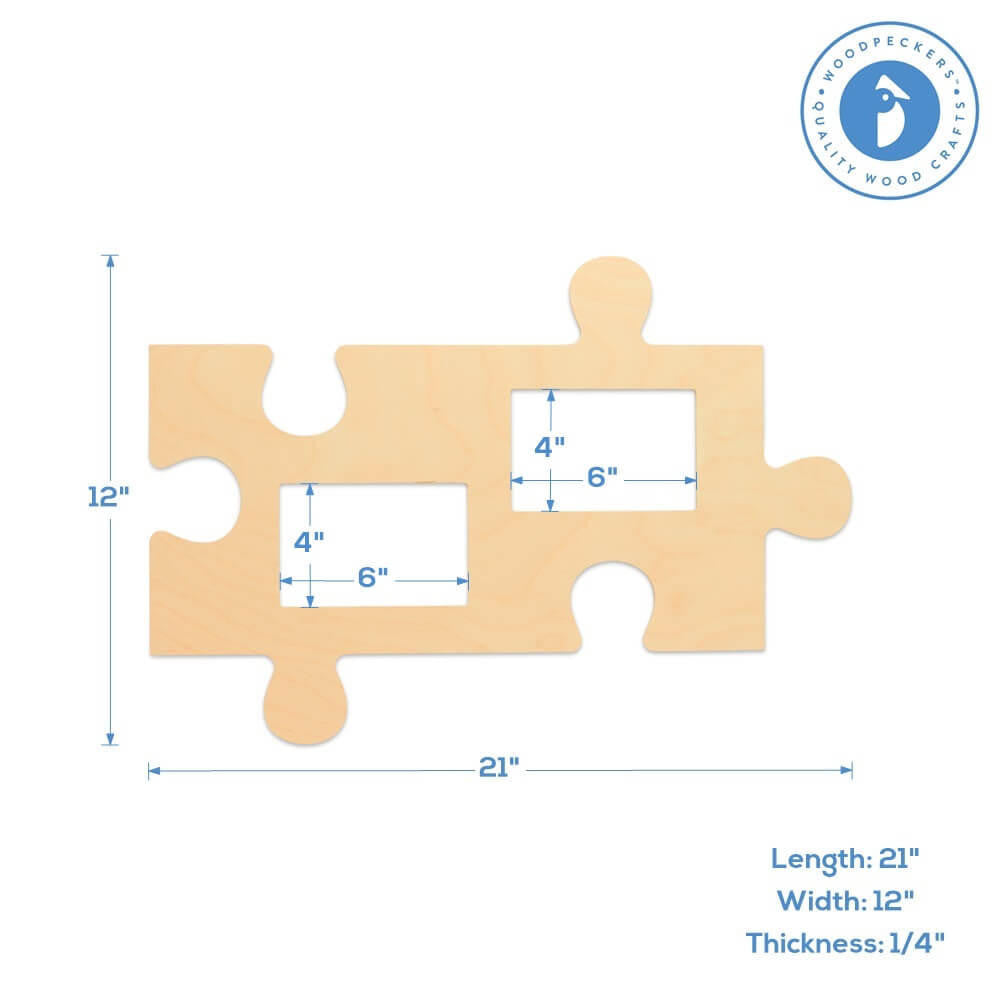 Woodpeckers Crafts Wood Puzzle Piece Cutout, 21" x 12", with Two 4" x 6" Photo Frames