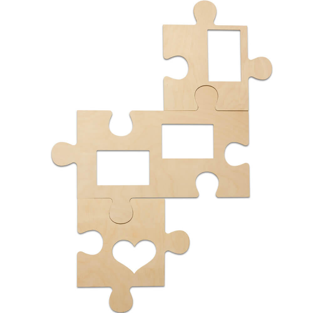 Woodpeckers Crafts Wood Puzzle Piece Cutout, 21" x 12", with Two 4" x 6" Photo Frames