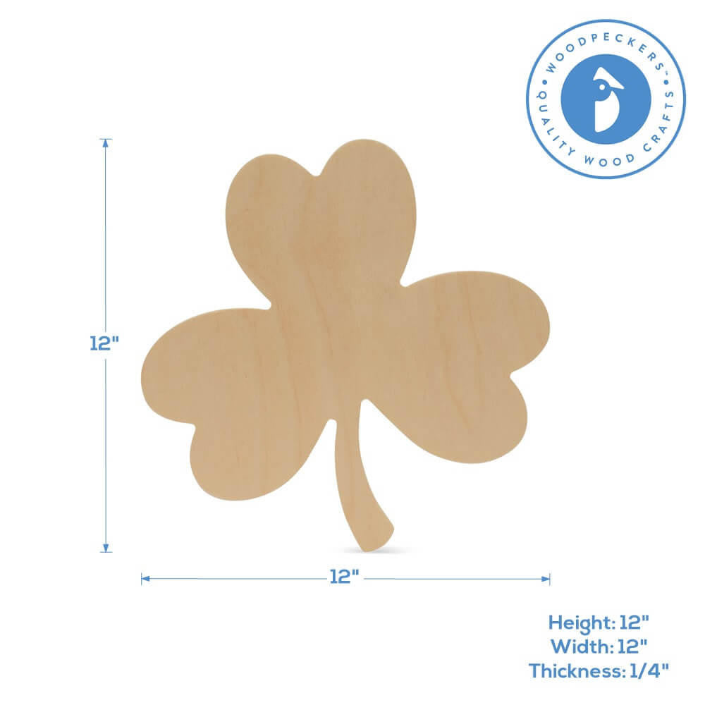 Woodpeckers Crafts Wood Shamrock Cutout Large, 12" x 12"