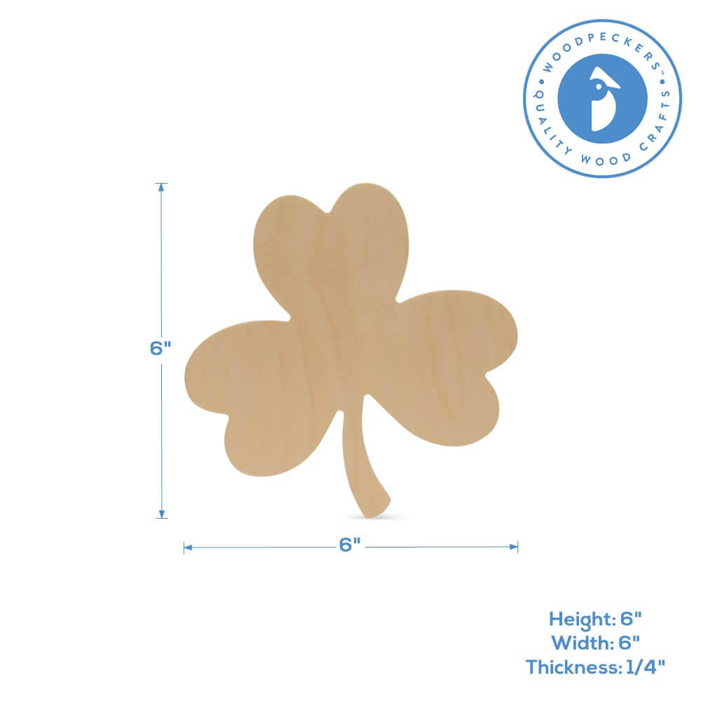 Woodpeckers Crafts Wood Shamrock Cutout Small, 6" x 6"