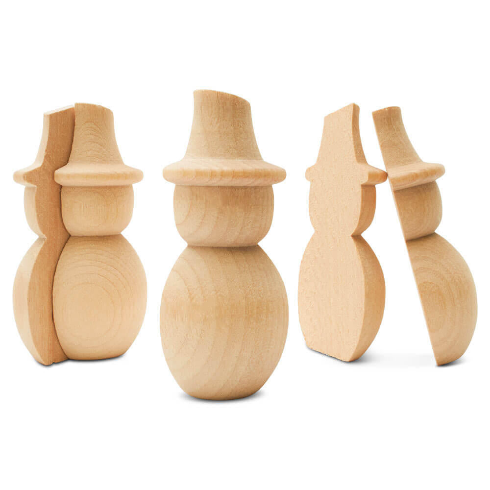 Woodpeckers Crafts Wood Snowman Half, Flat Bottom, 2-7/8"