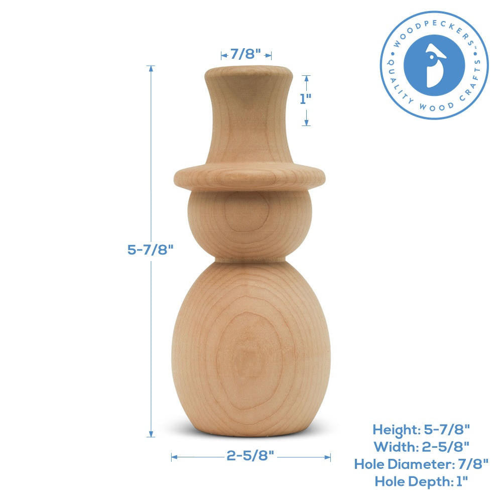 Woodpeckers Crafts Wood Snowman with Candle Holder, 5-3/4"