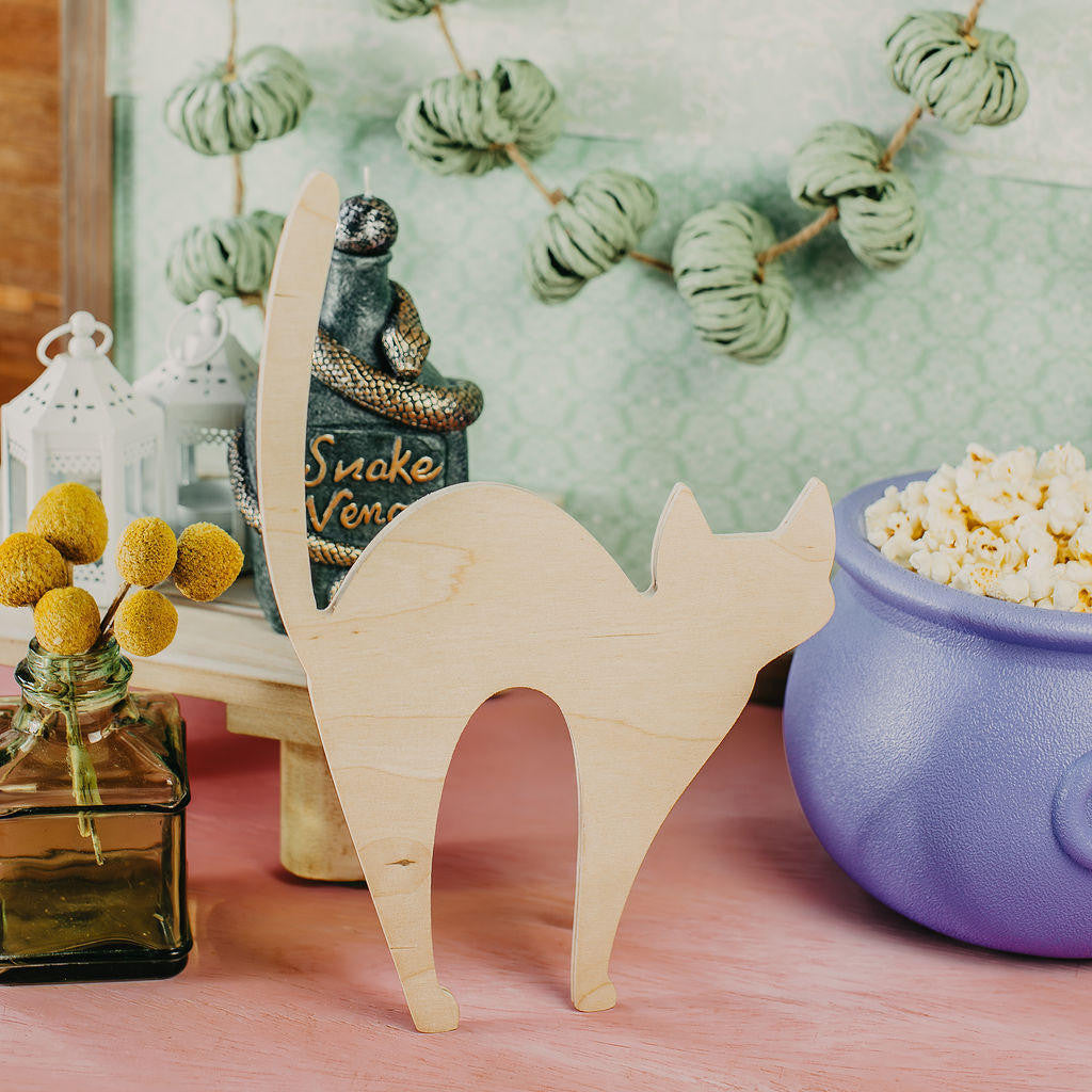 Woodpeckers Crafts Wood Spooky Cat Cutout, 12" x 8"