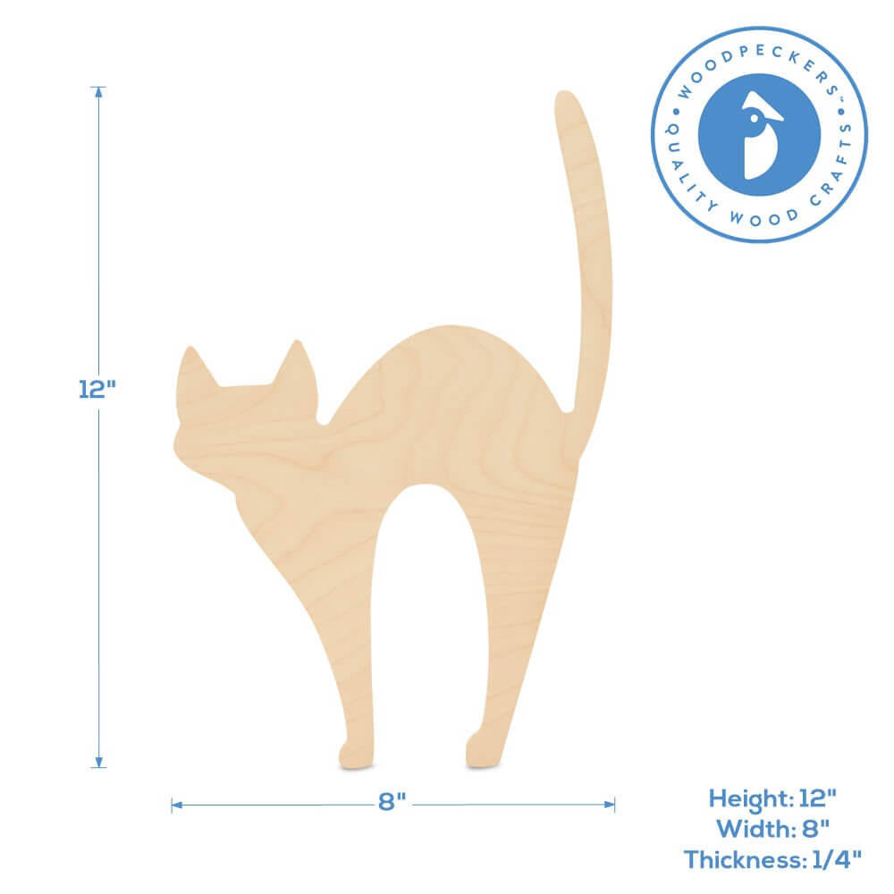 Woodpeckers Crafts Wood Spooky Cat Cutout, 12" x 8"