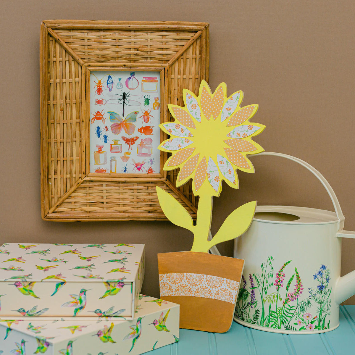 Woodpeckers Crafts Wood Sunflower Pot Cutout, 14" x 6-1/2"