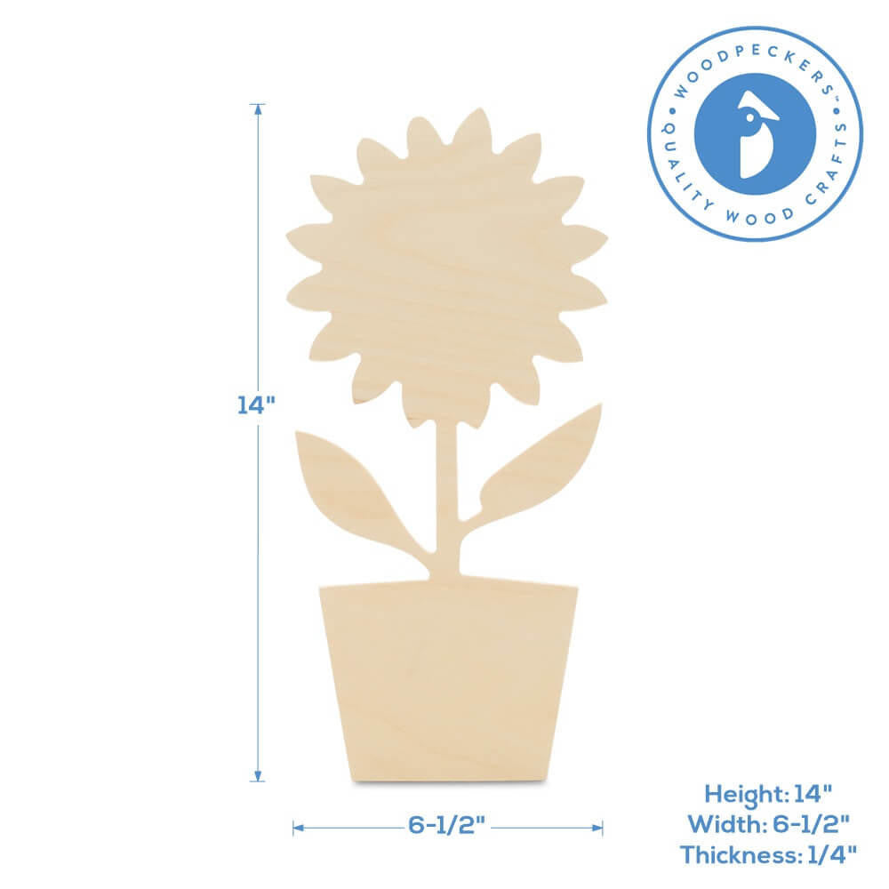Woodpeckers Crafts Wood Sunflower Pot Cutout, 14" x 6-1/2"