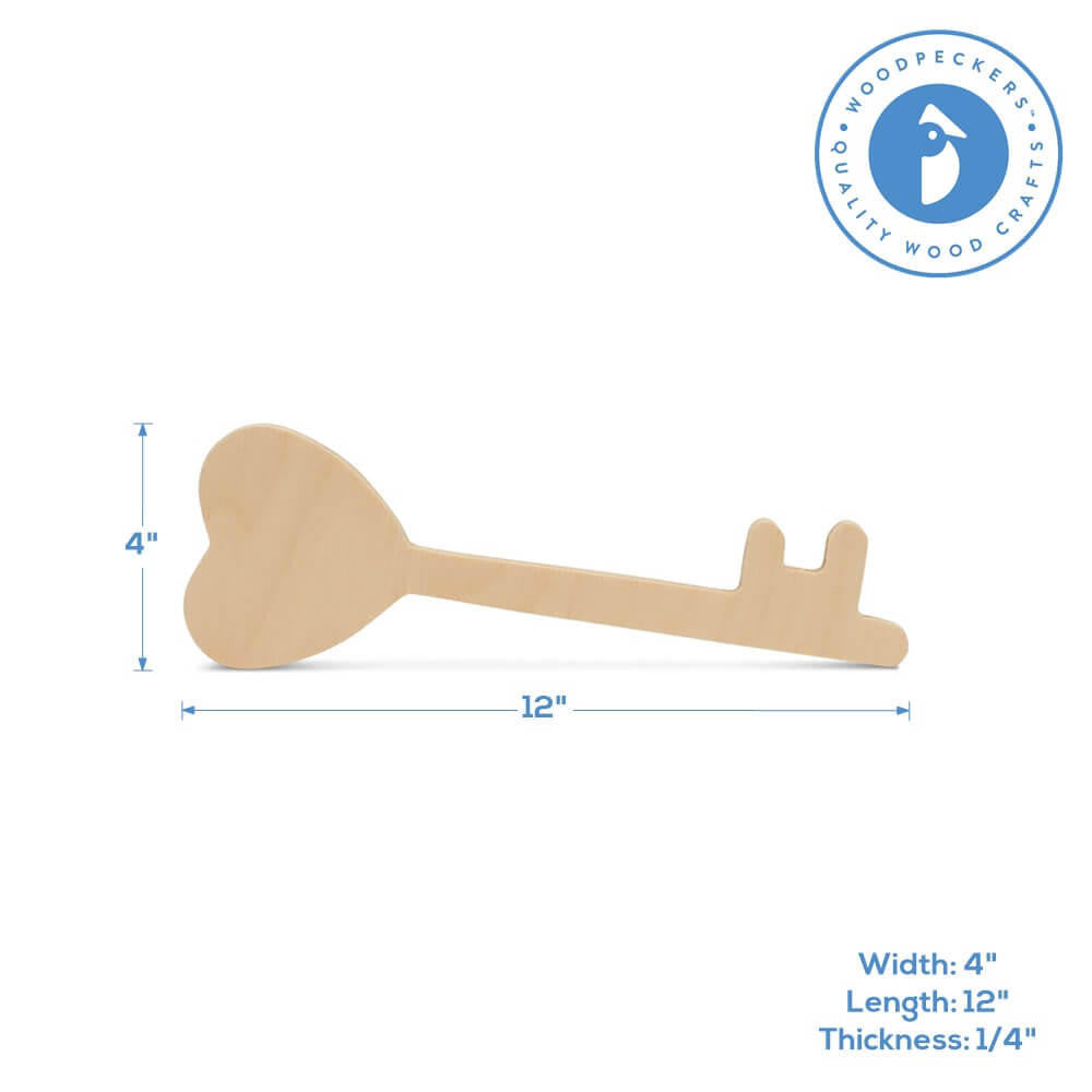 Wood Valentine Key Large Cutout, 12" x 4"
