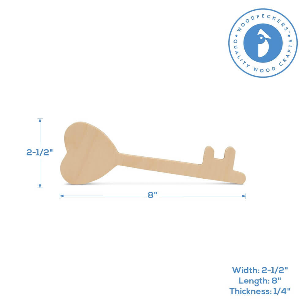 Wood Valentine Key Medium Cutout, 8" x 2.5"
