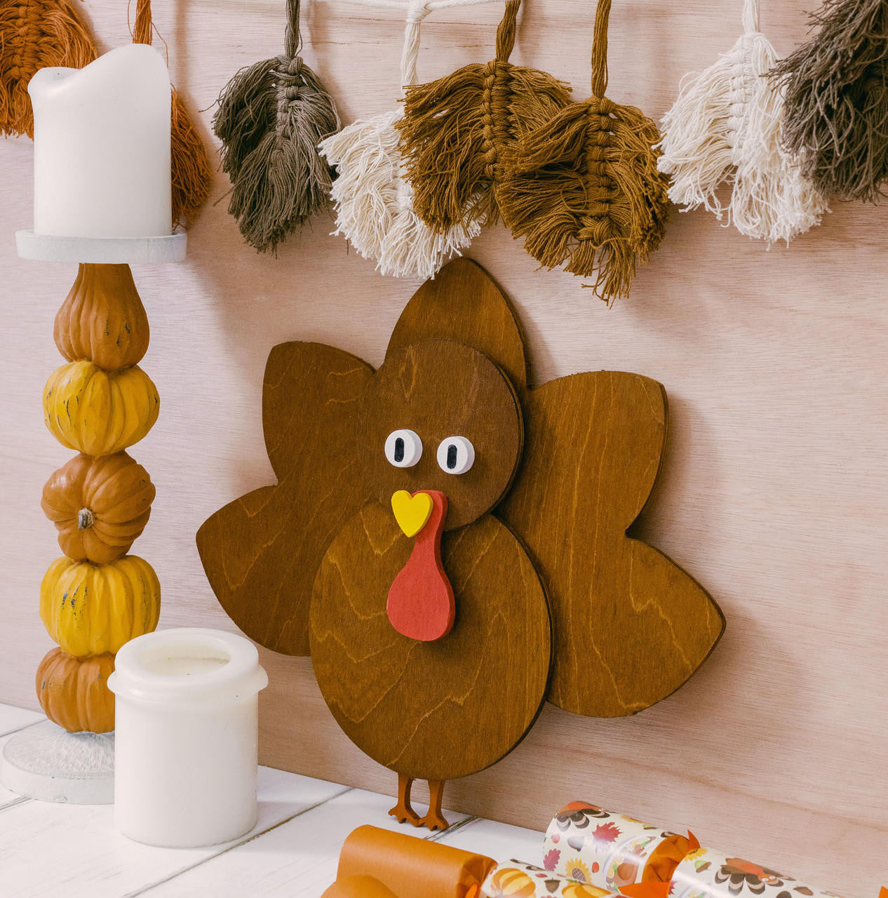 Wood Whimsical Turkey Cutout Large, 12" x 13"