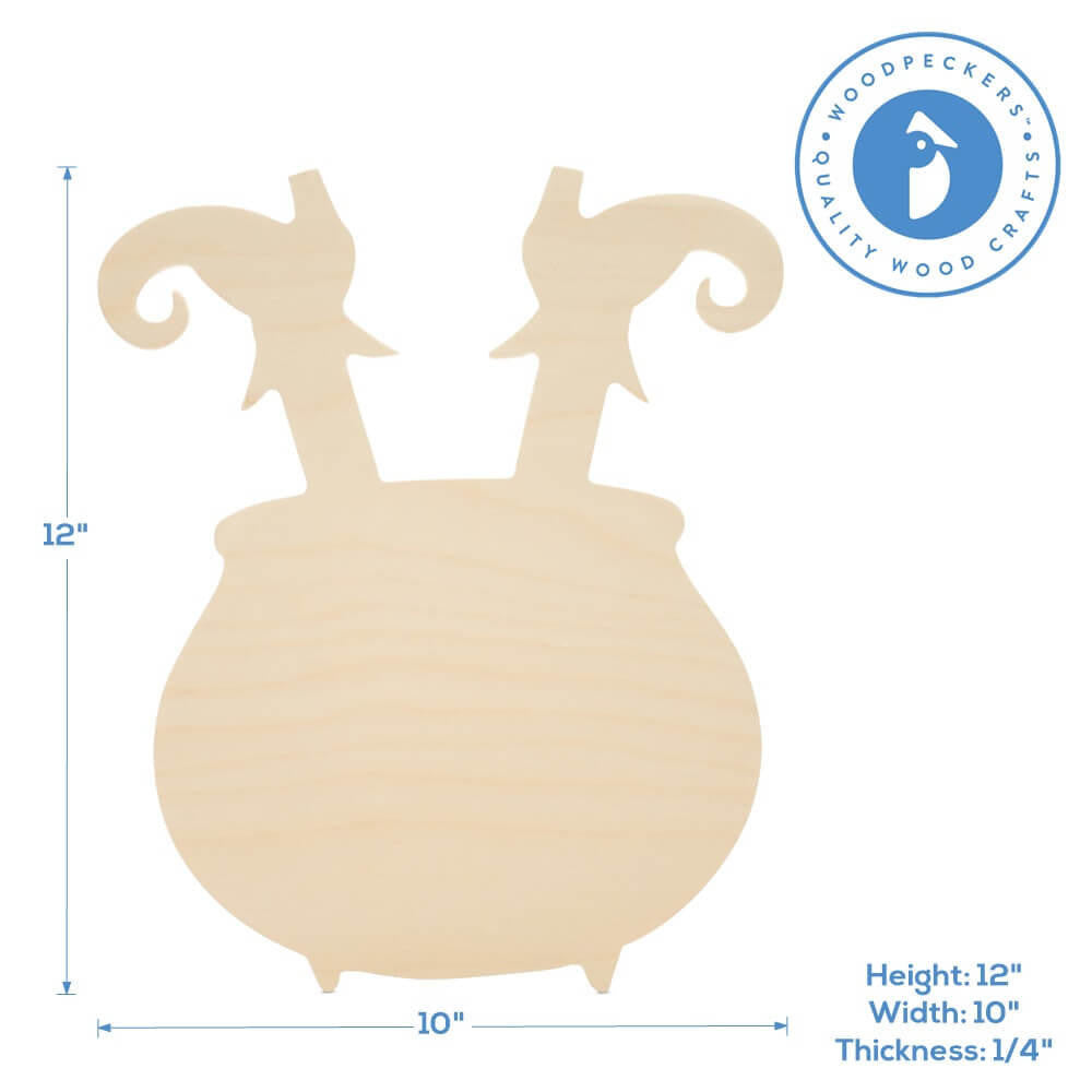 Woodpeckers Crafts Wood Witch in a Cauldron Cutout, 12" x 10"