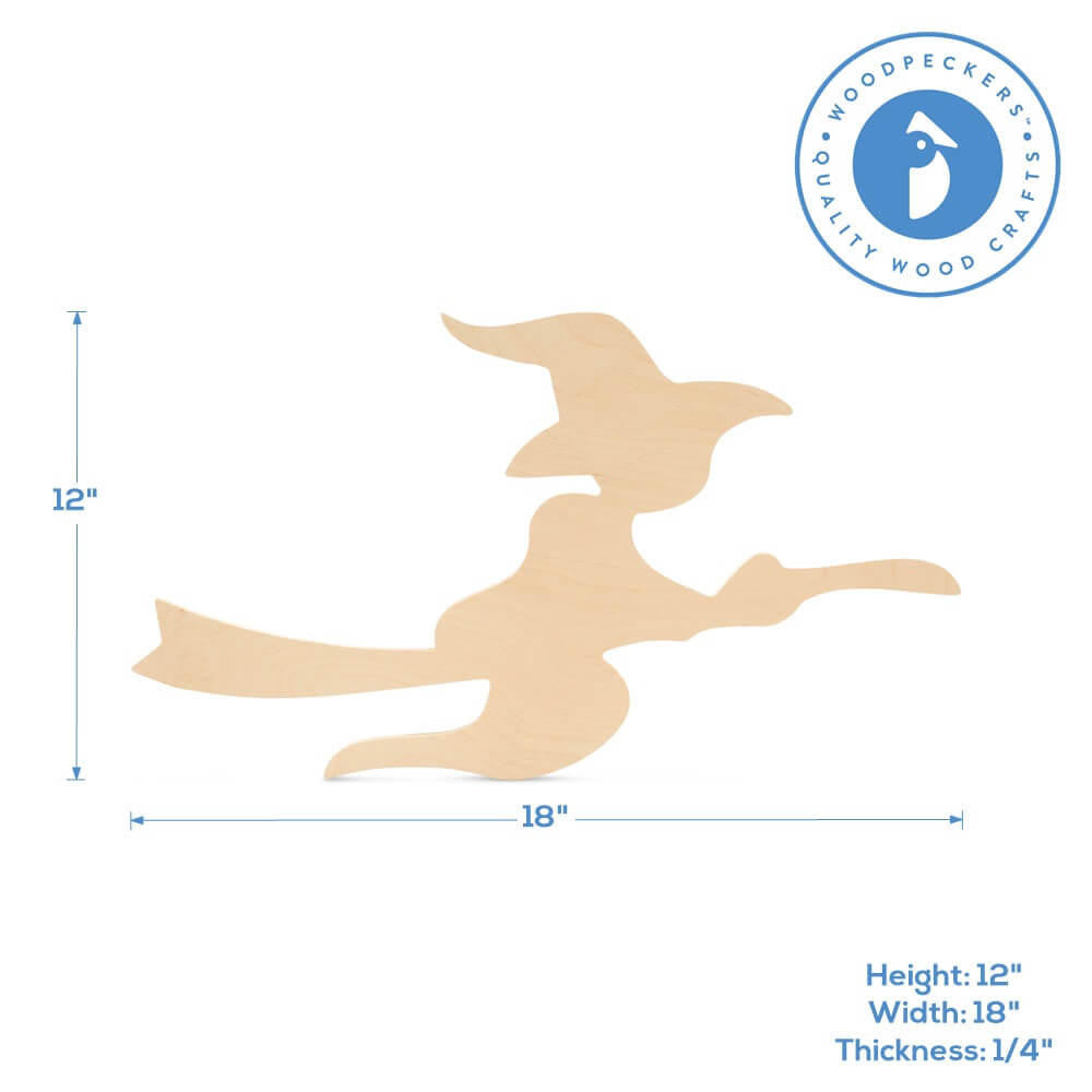 Woodpeckers Crafts Wood Witch on a Broom Cutout, 18" x 12"