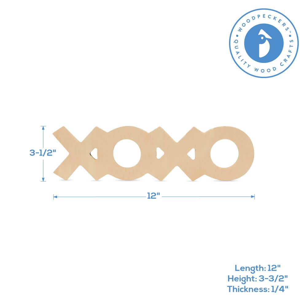 Wood "XOXO" Cutout Large, 12" x 3.5"