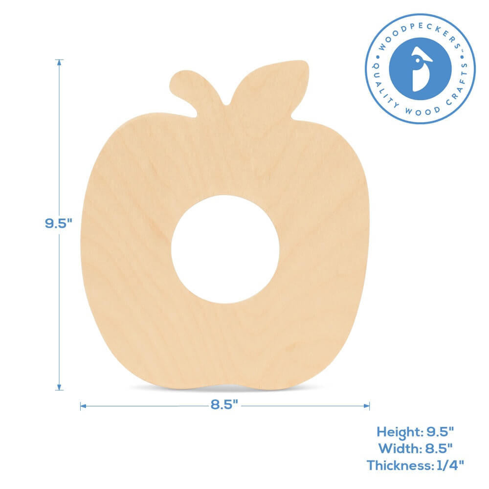 Wooden Apple Frame Cutout, 9" , 1/4" Thick