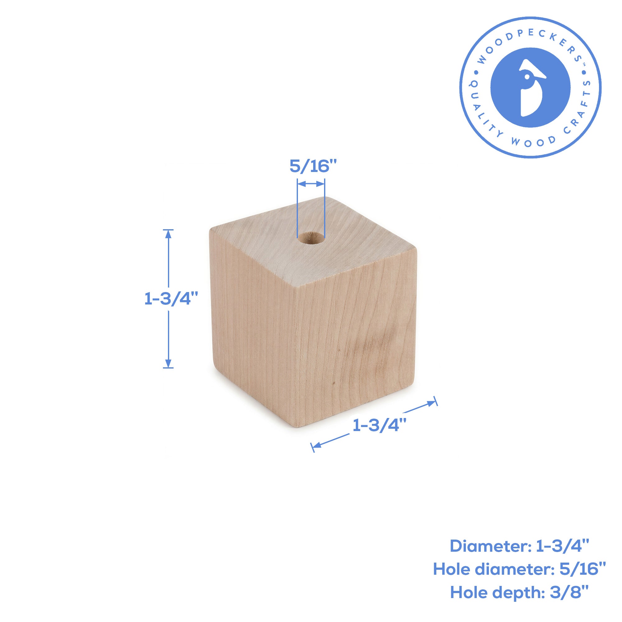 1-3/4” Wooden Cube Ornament With Oversized Hole