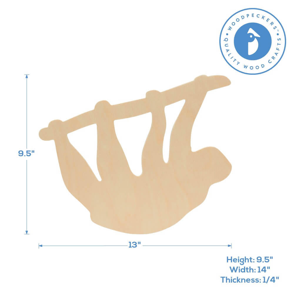 Woodpeckers Crafts Wooden Cutout Jumbo Sloth, 13"