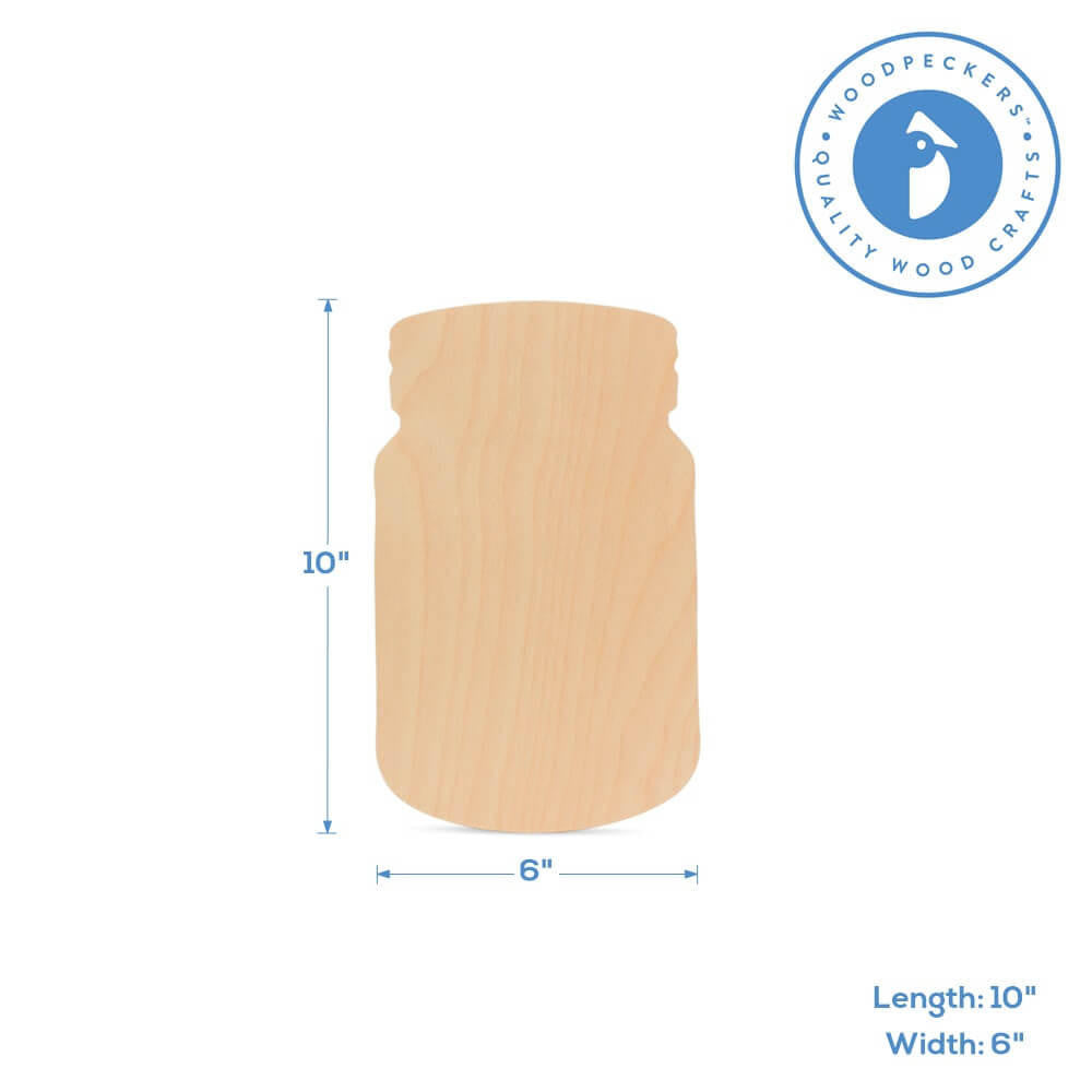 Woodpeckers Crafts Wooden Cutout Mason Jar, 10"