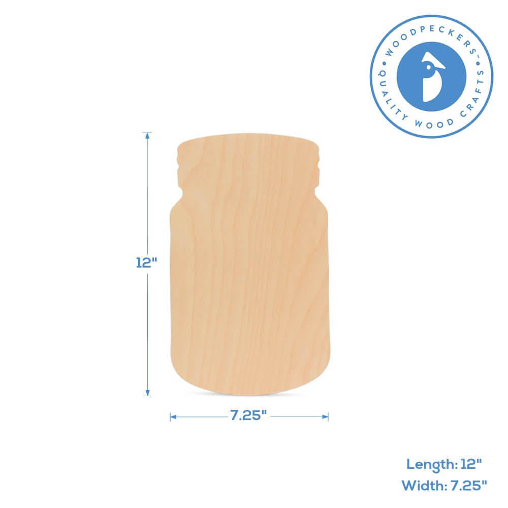 Woodpeckers Crafts Wooden Cutout Mason Jar, 12"