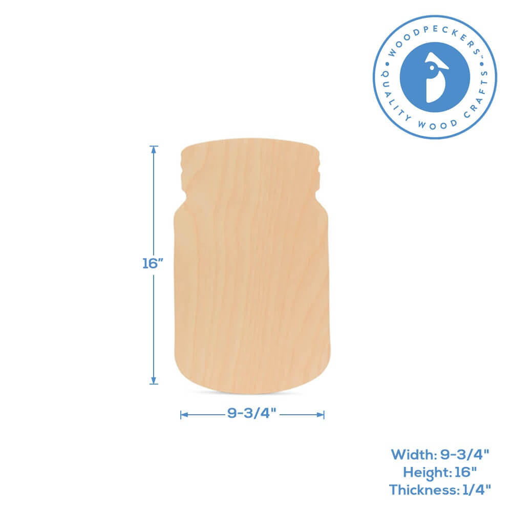 Woodpeckers Crafts Wooden Cutout Mason Jar, 16"