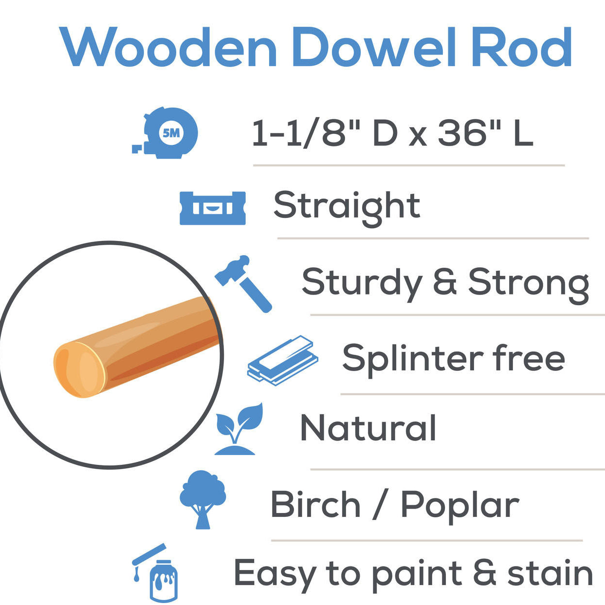 Woodpeckers Crafts Wooden Dowel Rod, 1-1/8" x 36"