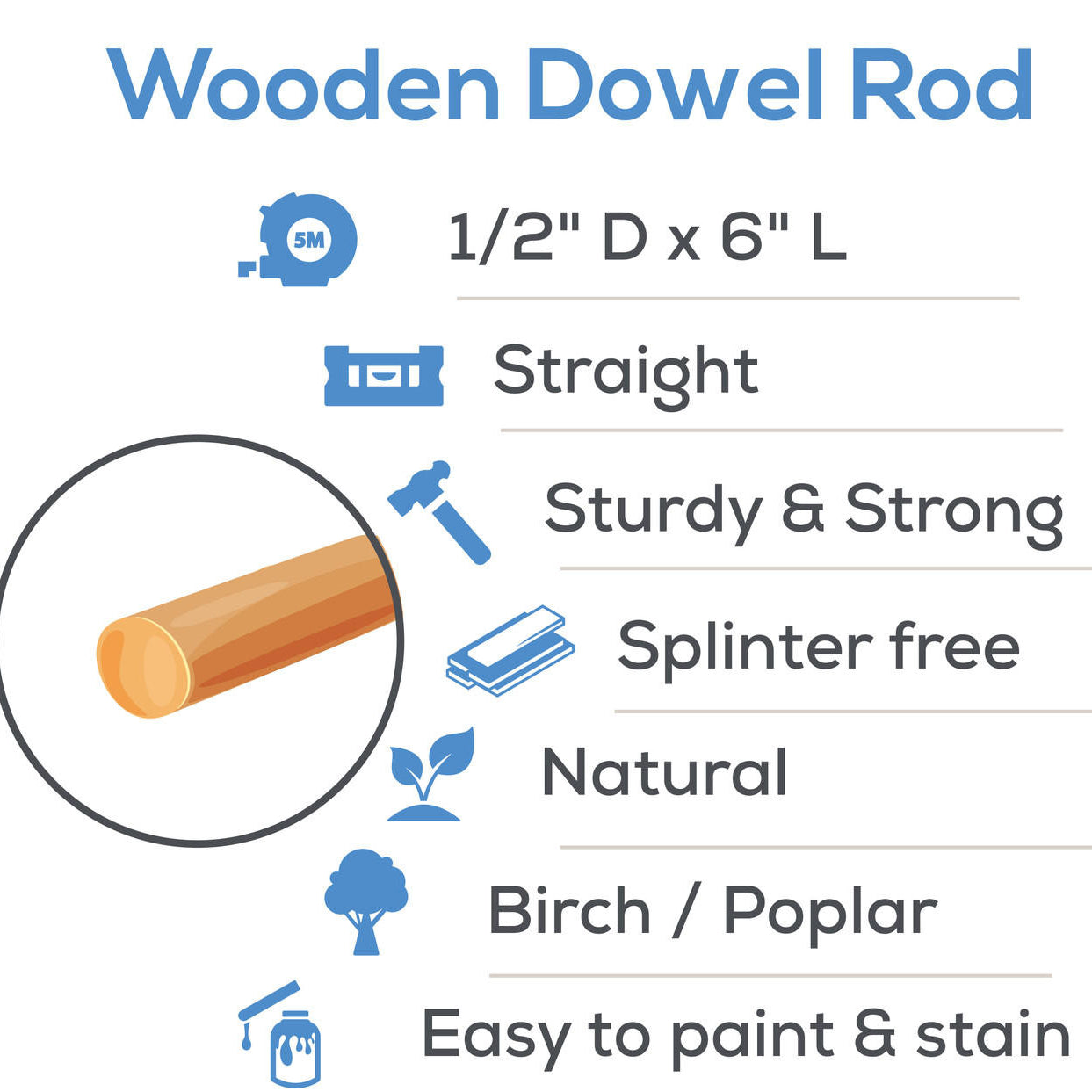 Woodpeckers Crafts WOODEN DOWEL ROD, 1/2" X 60"