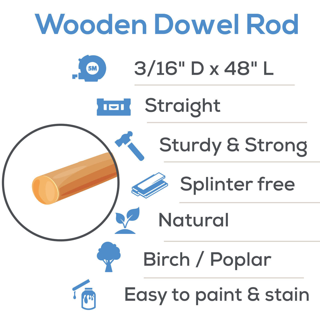 3/16" x 48" Wooden Dowel