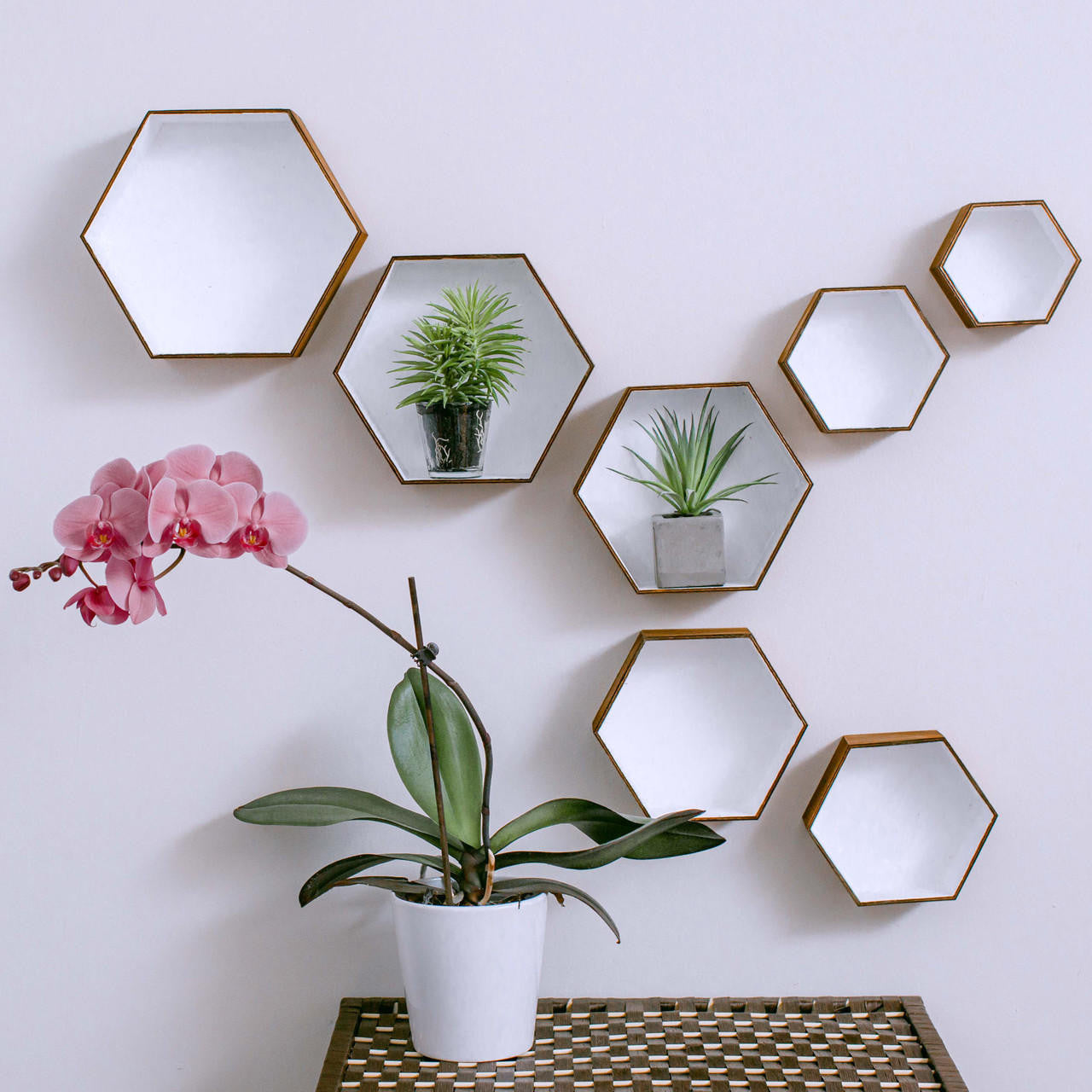 Woodpeckers Crafts Wooden Hexagon Floating Shelves with Backs, Set of 7