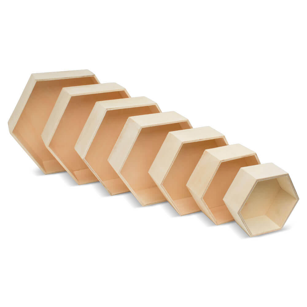 Woodpeckers Crafts Wooden Hexagon Floating Shelves with Backs, Set of 7