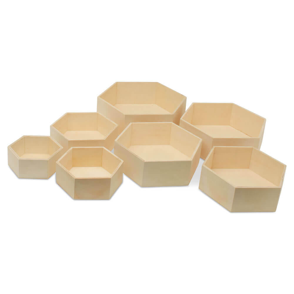 Woodpeckers Crafts Wooden Hexagon Floating Shelves with Backs, Set of 7