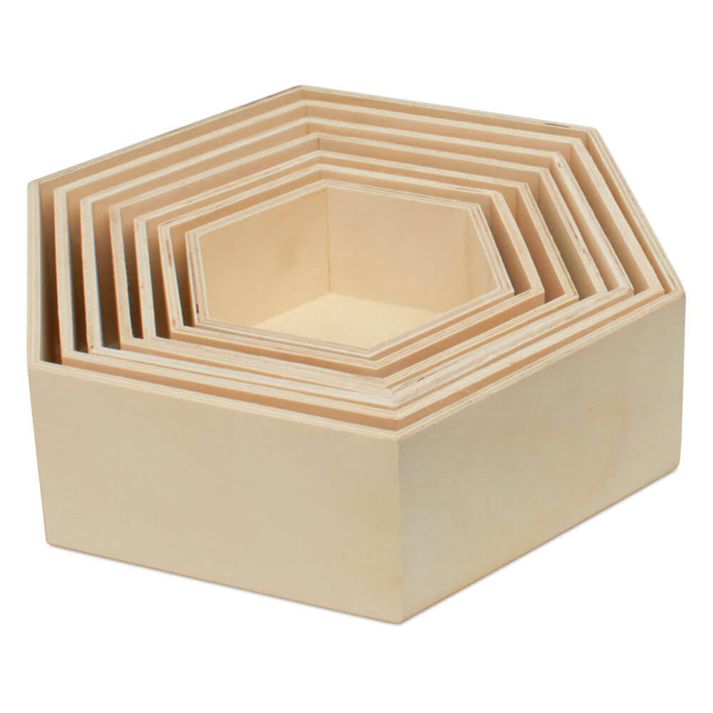 Woodpeckers Crafts Wooden Hexagon Floating Shelves with Backs, Set of 7