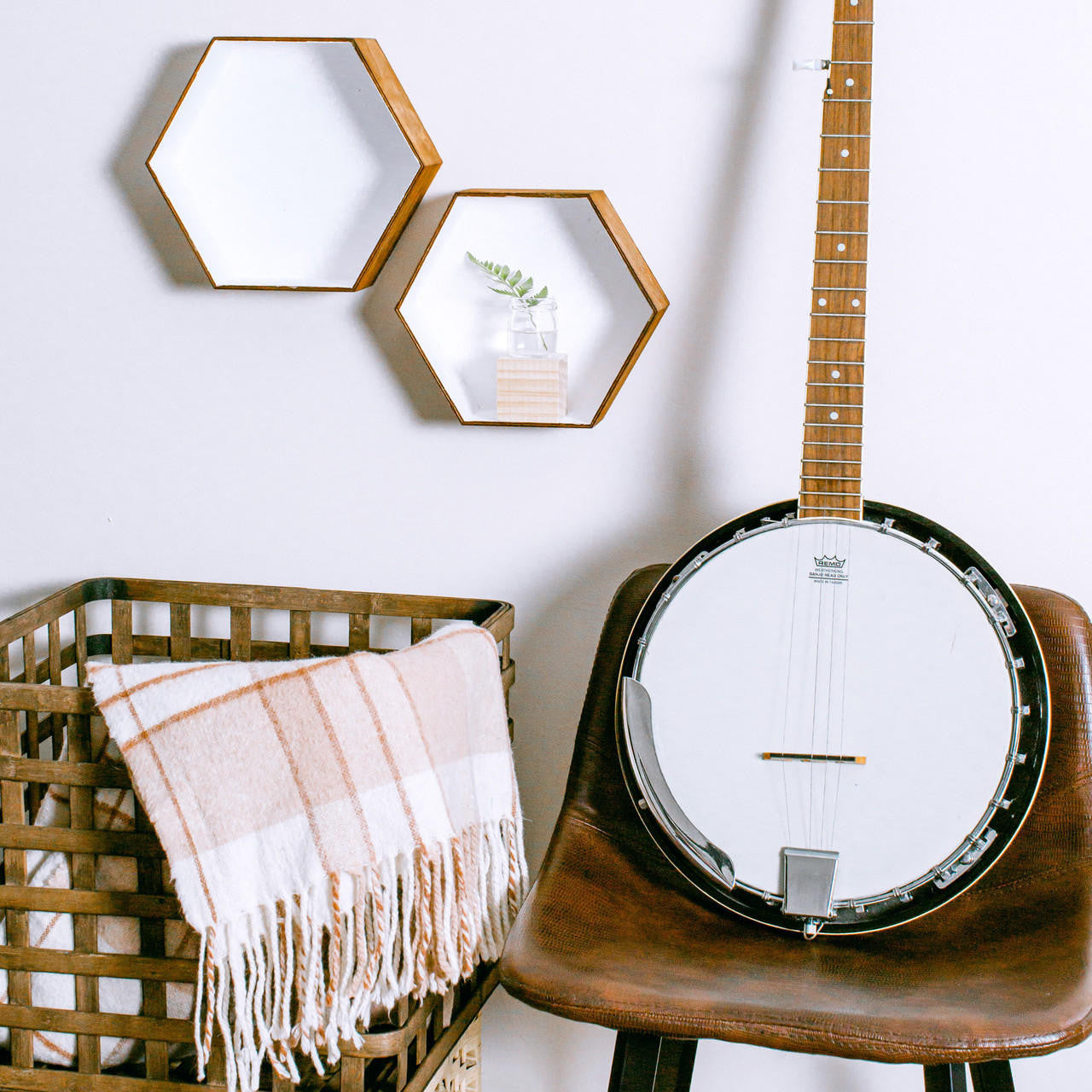 Woodpeckers Crafts Wooden Hexagon Floating Shelves with Backs, Set of 7