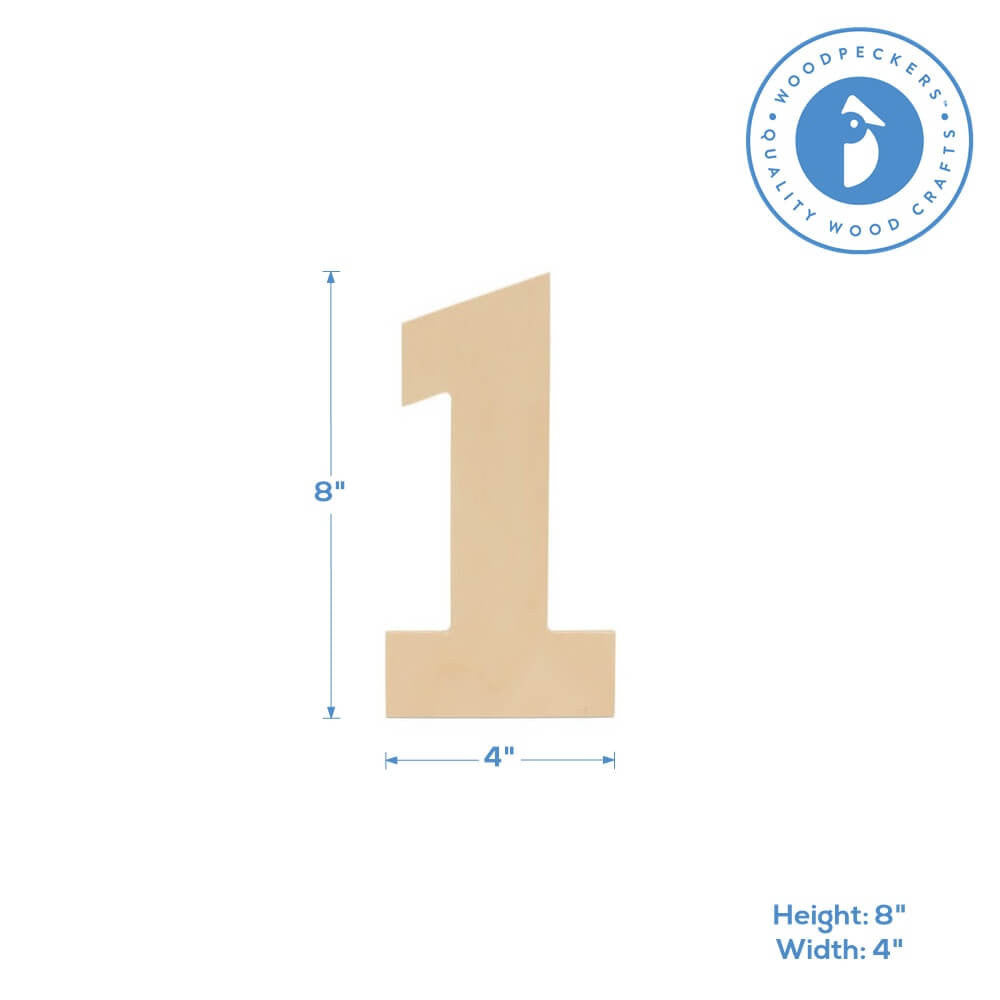 Woodpeckers Crafts Wooden Number 1 Cutout, 8"