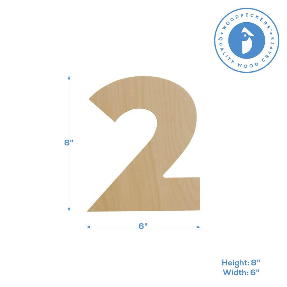 Woodpeckers Crafts Wooden Number 2 Cutout, 8"