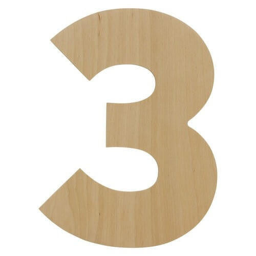 Woodpeckers Crafts Wooden Number 3 Cutout, 8"