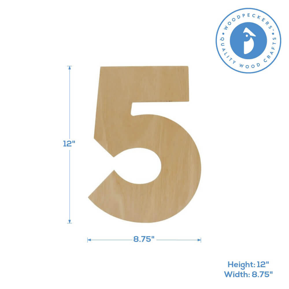 Woodpeckers Crafts Wooden Number 5 Cutout, 12"