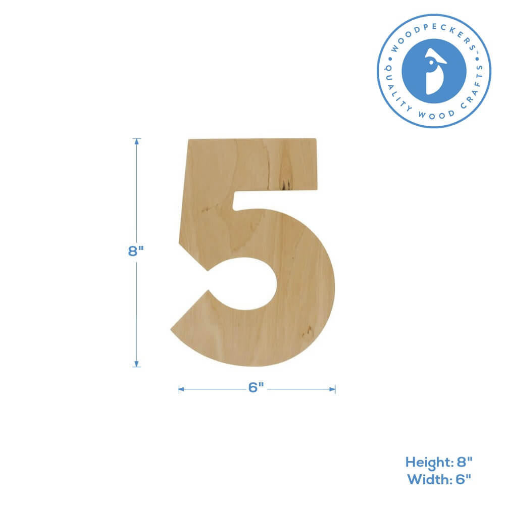 Woodpeckers Crafts Wooden Number 5 Cutout, 8"