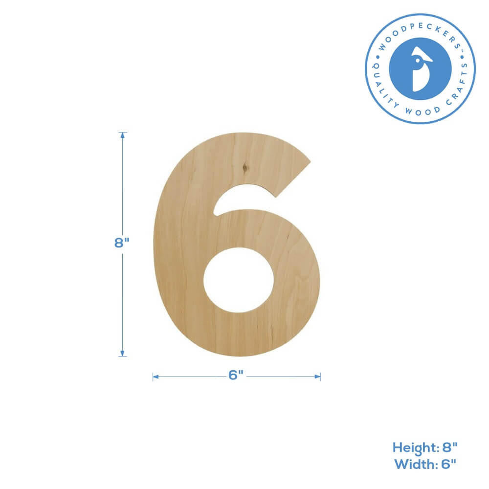 Woodpeckers Crafts Wooden Number 6 Cutout, 8"