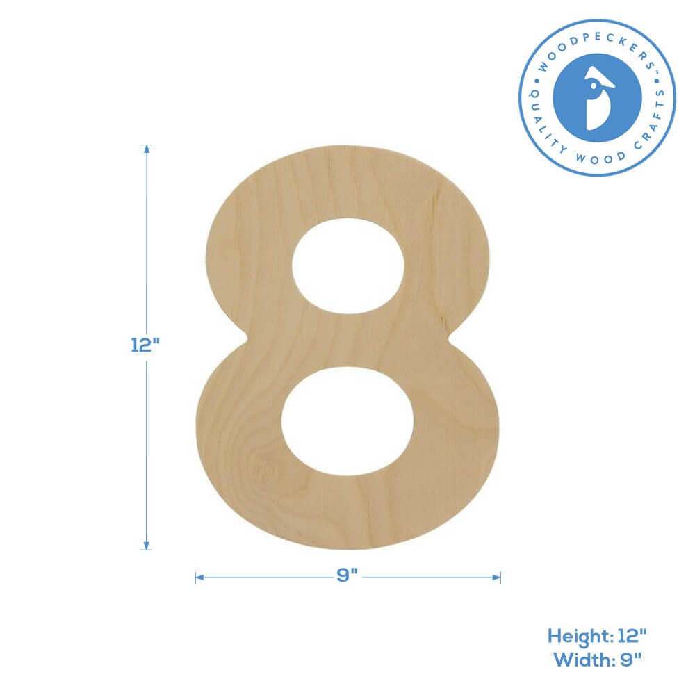 Woodpeckers Crafts Wooden Number 8 Cutout, 12"