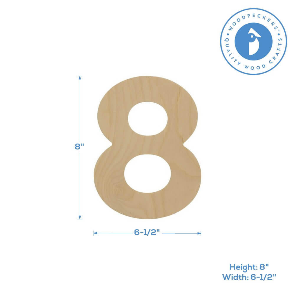 Woodpeckers Crafts Wooden Number 8 Cutout, 8"