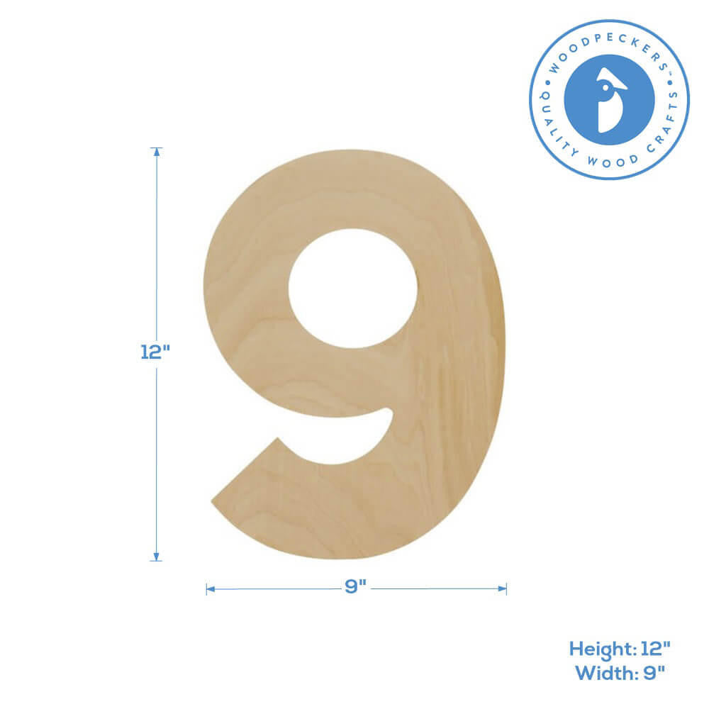 Woodpeckers Crafts Wooden Number 9 Cutout, 12"