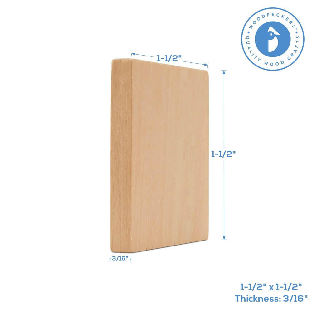 Wooden Square Cutout, 1-1/2", 3/16" thick