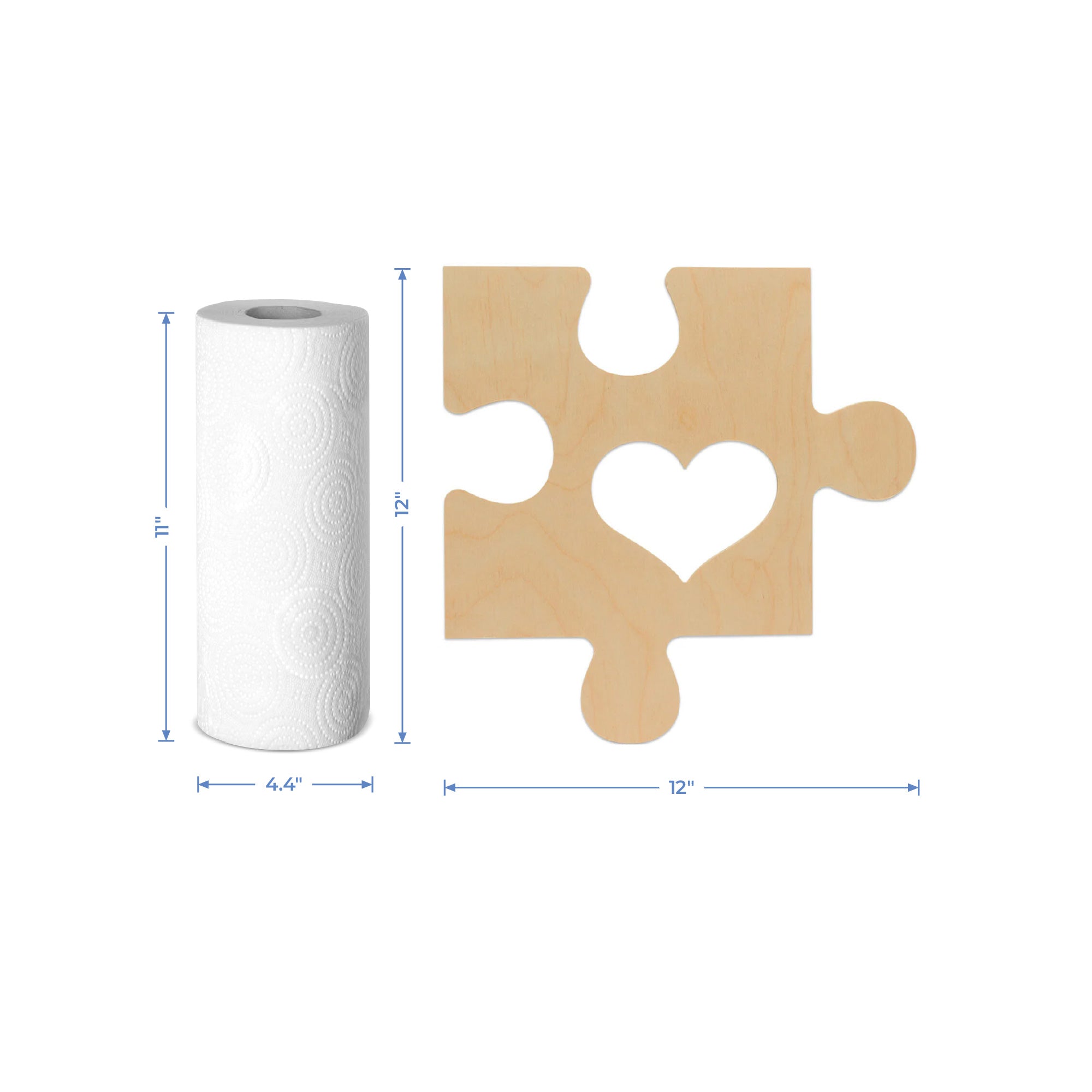 Wood Puzzle Piece Cutout, 12" x 12",  with Heart Shaped Frame