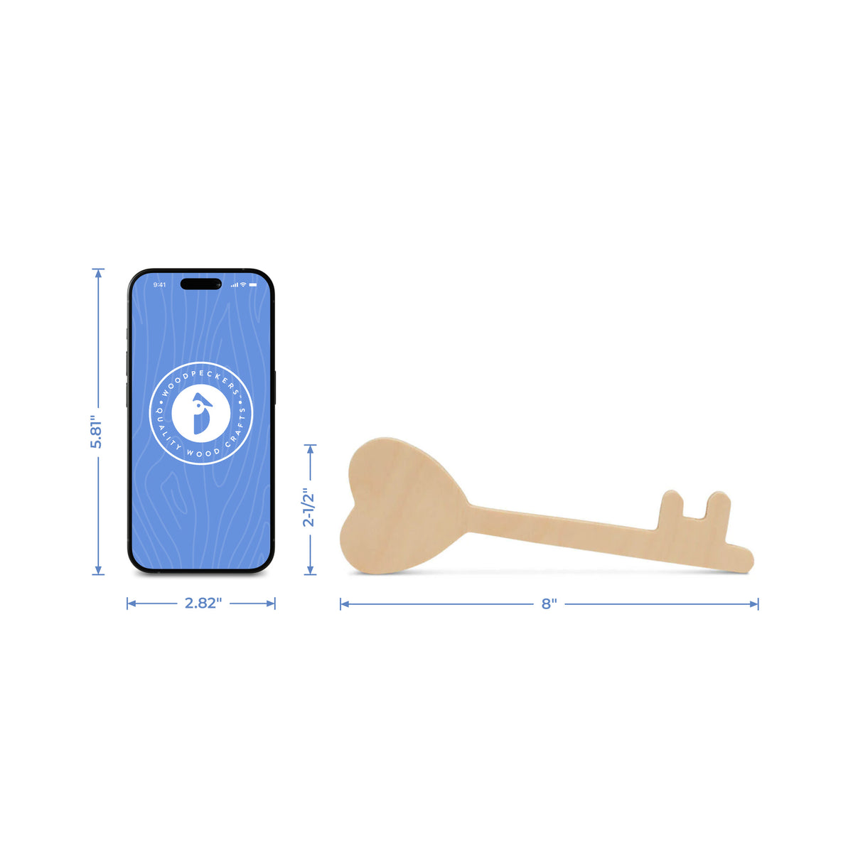 Wood Valentine Key Cutout, Medium 8" x 2-1/2"