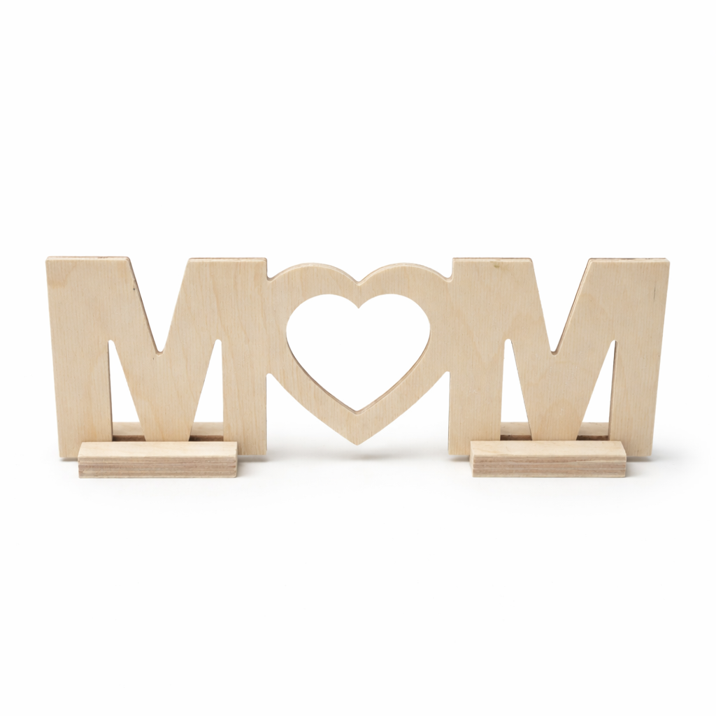 12" Wooden Mom Sign with Heart