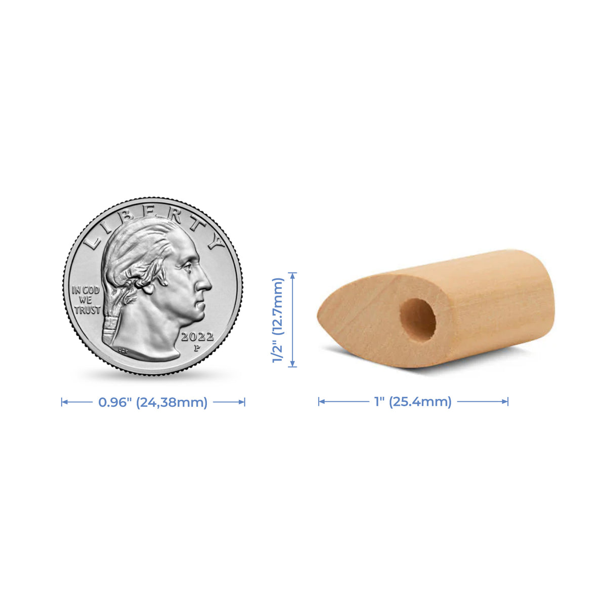 1" (25.4mm) Trapezoid Wood Bead with 3/16" (4.76mm) Hole