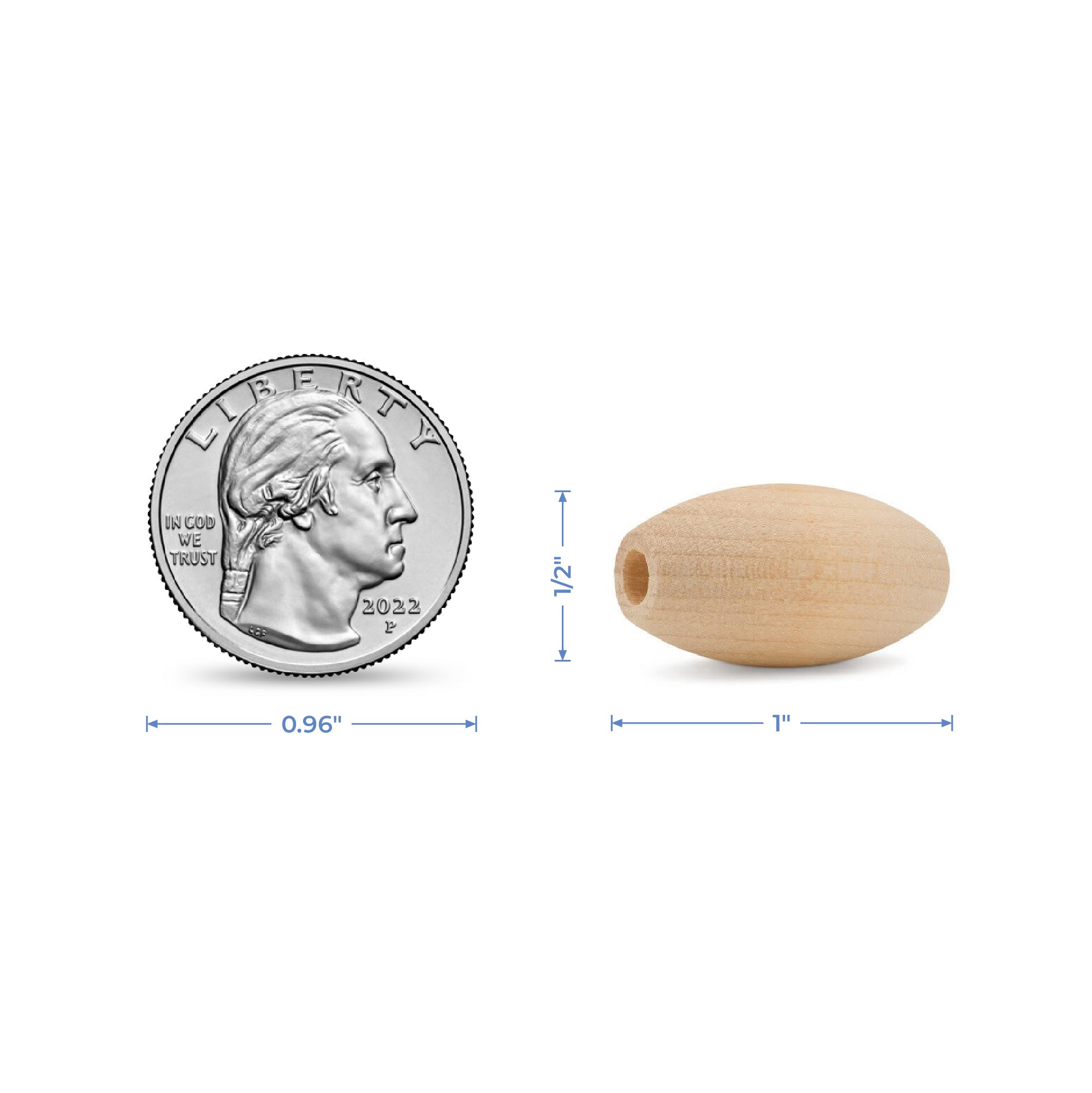 Oval Wood Bead, 1"